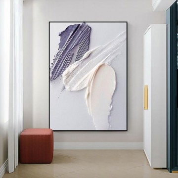 パレット ナイフ ウォール アート ミニマリズムによる抽象的な白紫ベージュをドロップします。 Oil Paintings
